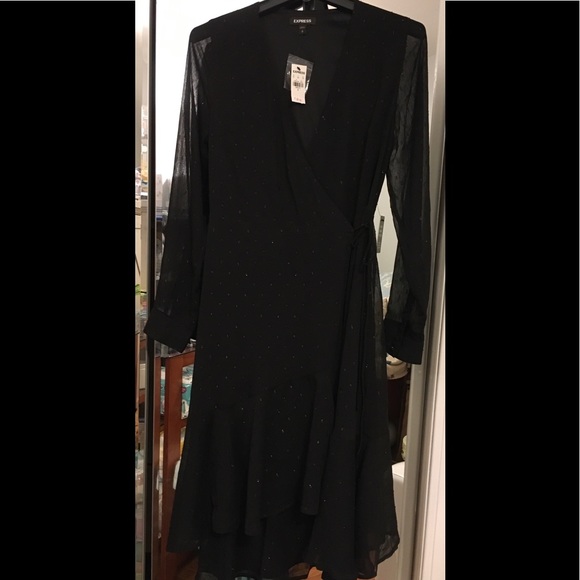 Metallic Clip Dot Ruffle Hem Wrap Midi Dress - Picture 2 of 11